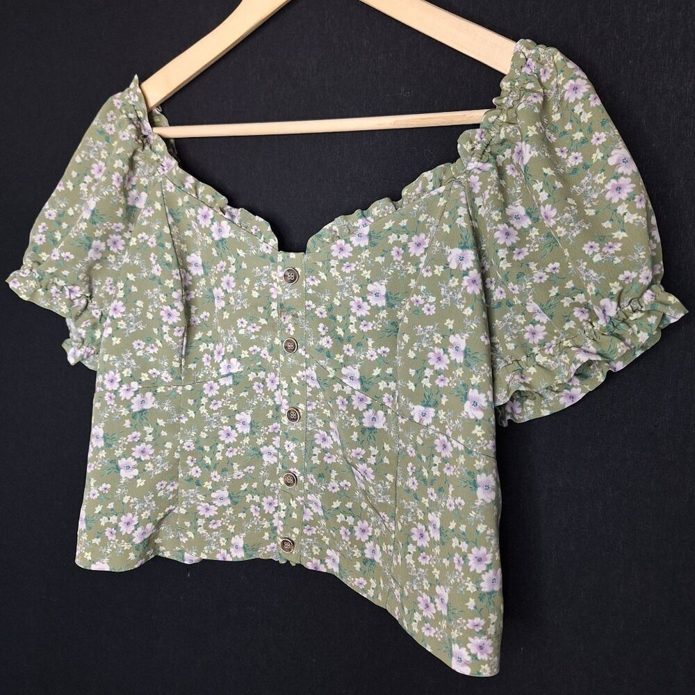 💙 June & Hudson Floral Babydoll Puffed Sleeve Blouse Size XL Smocked Back Milkm - Picture 2 of 8